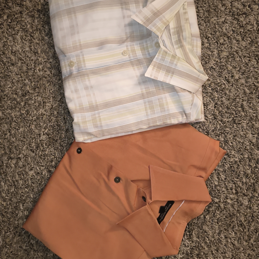 (2)Banana Republic Orange and Plaid Button-Up Shirts Slim Fit Size XL